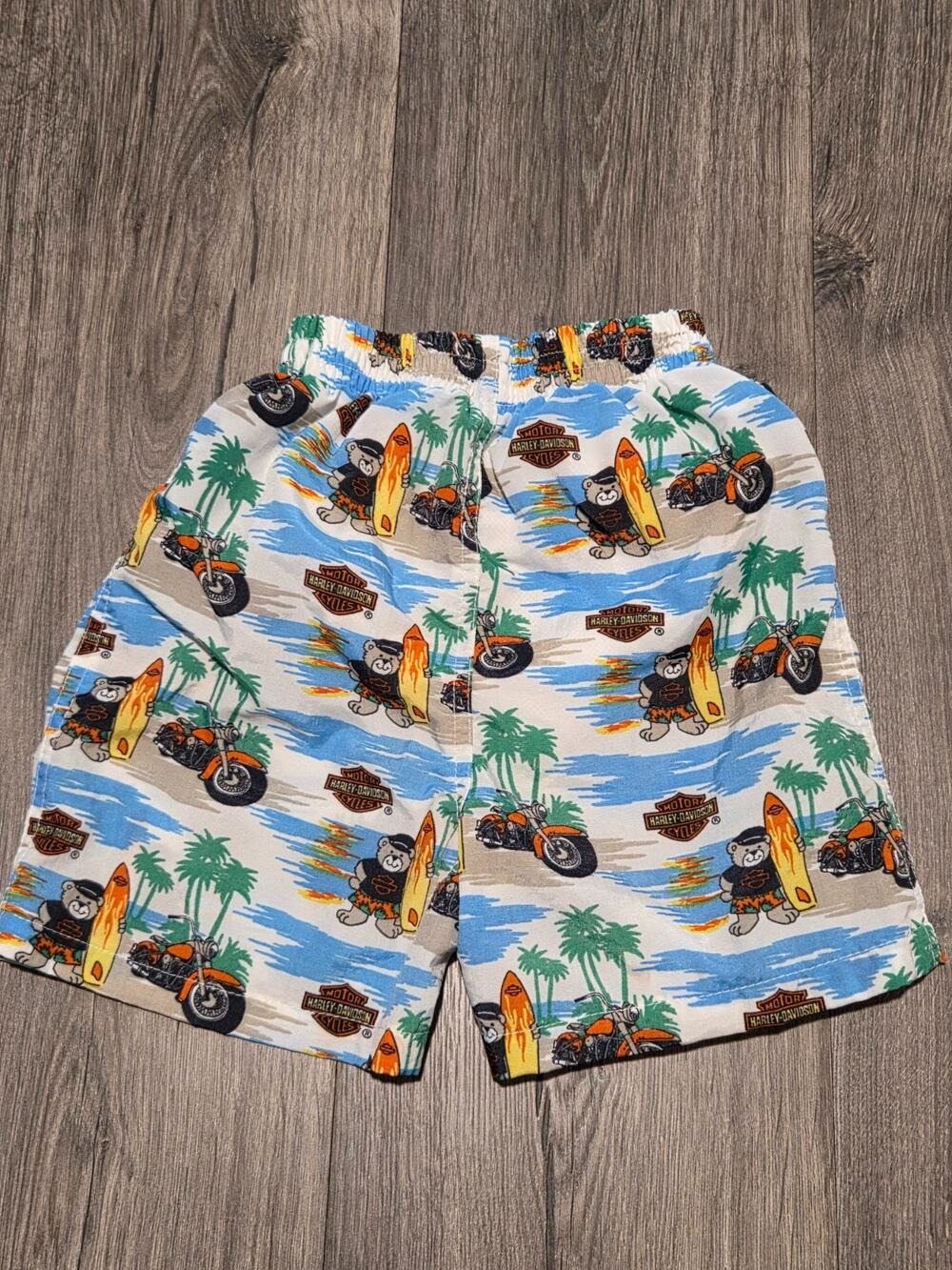 Vintage Y2K Kids Harley Davidson Swim Trunks Mesh Lined Elastic Waist Size 3T